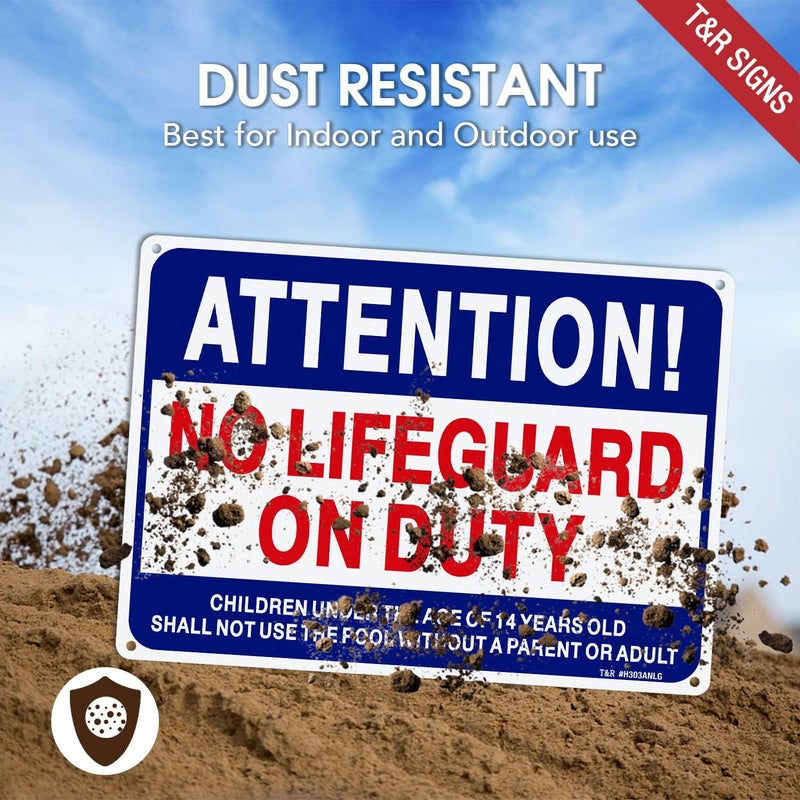 TR No Lifeguard On Duty Sign, Pool Sign - 2 Pack - 14"x10" .040 Rust Free Heavy Aluminum, Reflective, Waterproof, Weatherproof and Fade Resistant, 4 pre-drilled holes, Easy to Mount - Image 5